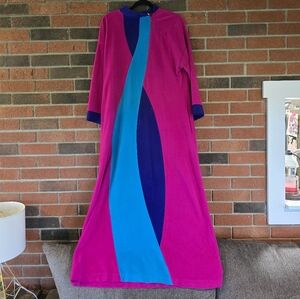 Vintage Vanity Fair House Coat Robe 70's Magenta Color Block Golden Girls Medium
